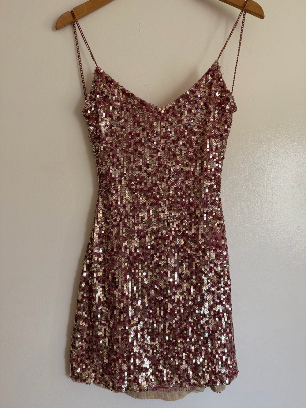 h:ours Rose Gold Sequin Slip Mini Dress